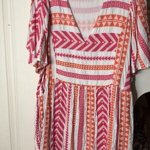 Old Navy Pink and Orange Geometric Midi Dress
